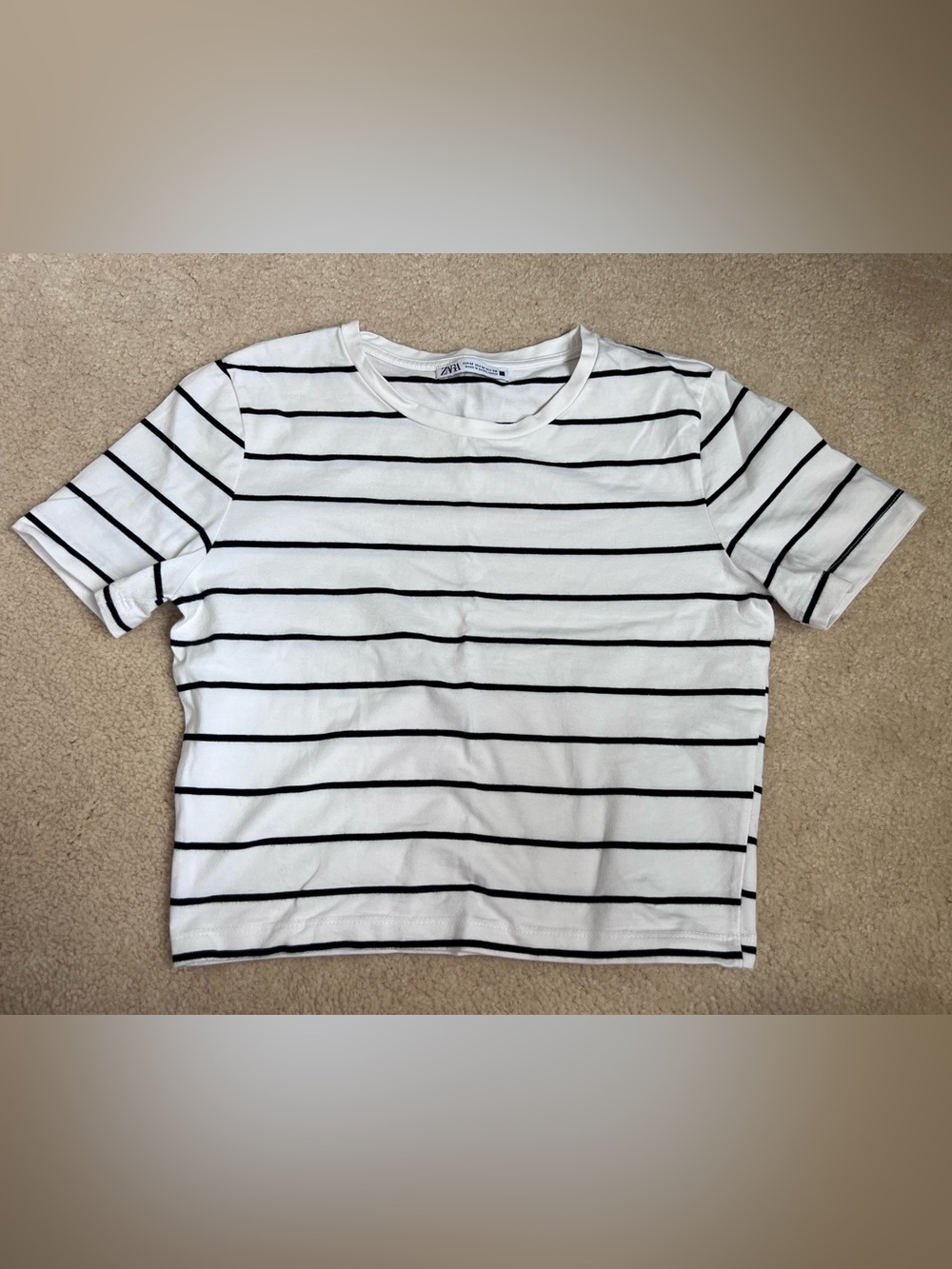 Zara Womens White with Black Horizontal Stripes Crop Top